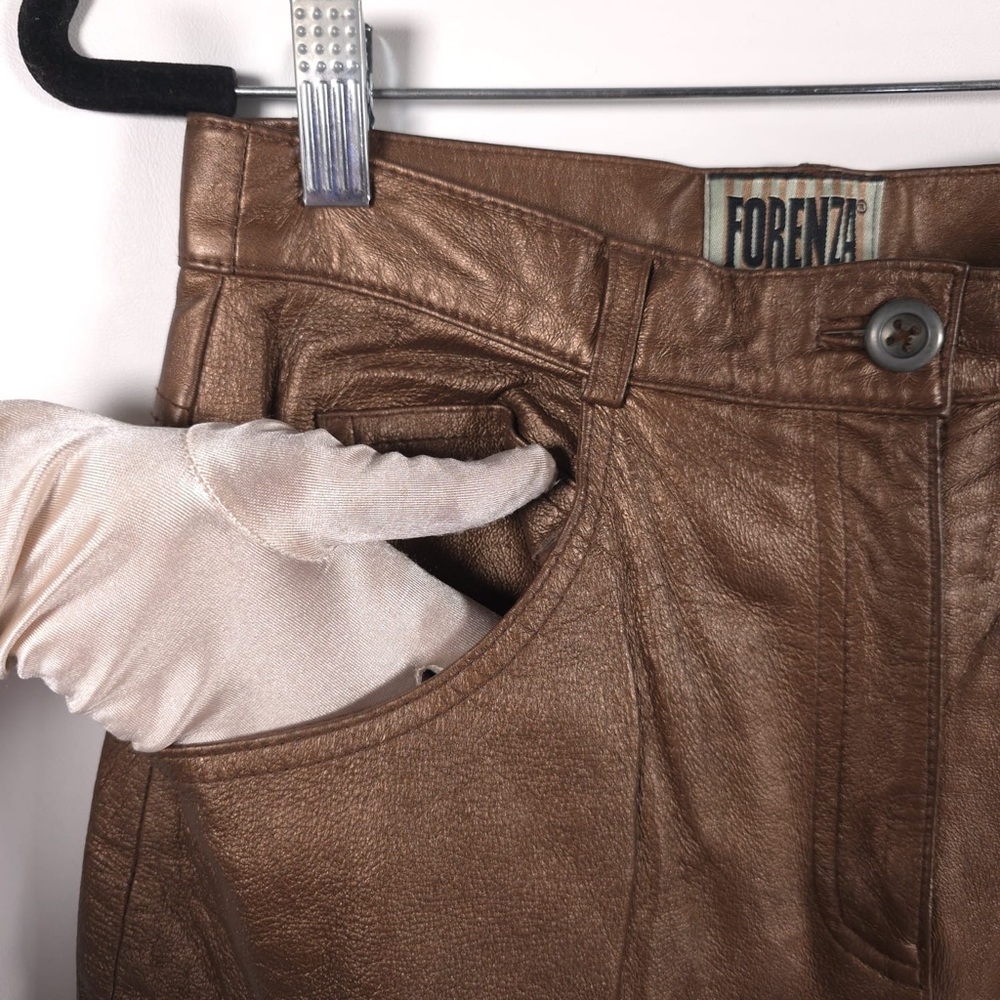 FORENZA 100% LEATHER Soft High Waist Bronze Lined Pants VTG‎ 1-9336-7 Size 8 - Picture 9 of 10